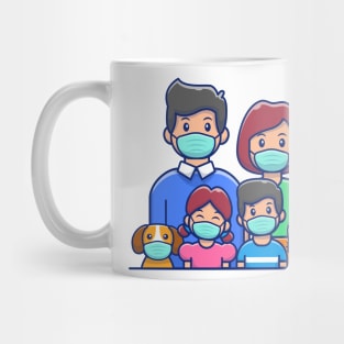 Familly wearing mask cartoon Mug